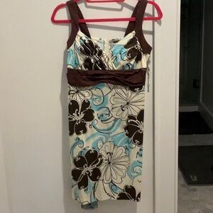 Floral Print Sleeveless Dress - Brown and Blue